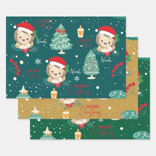 Christmas safari animal baby lion  wrapping paper sheets (Set)