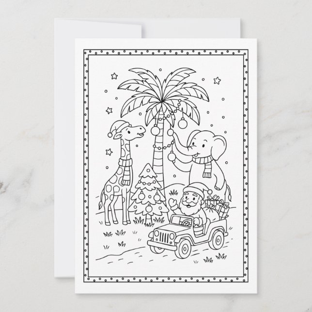 Christmas Safari Animals Coloring Flat Note Card (Front)