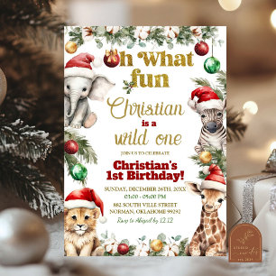 Christmas Safari Wild One First Birthday Invitation