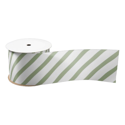 Christmas Sage Green White Stripes Pattern Satin Ribbon