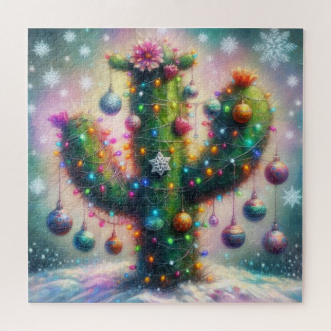 Christmas Saguaro Cactus Whimsical Desert Jigsaw Puzzle (Horizontal)