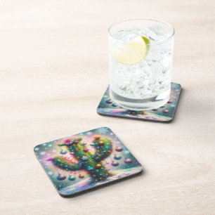 Christmas Saguaro Cactus Whimsical Snowflakes  Beverage Coaster