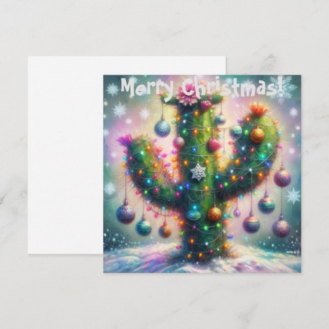 Christmas Saguaro Cactus Whimsical Snowflakes Card (Front/Back)