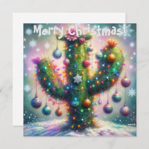Christmas Saguaro Cactus Whimsical Snowflakes Card