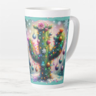 Christmas Saguaro Cactus Whimsical Snowflakes Latte Mug