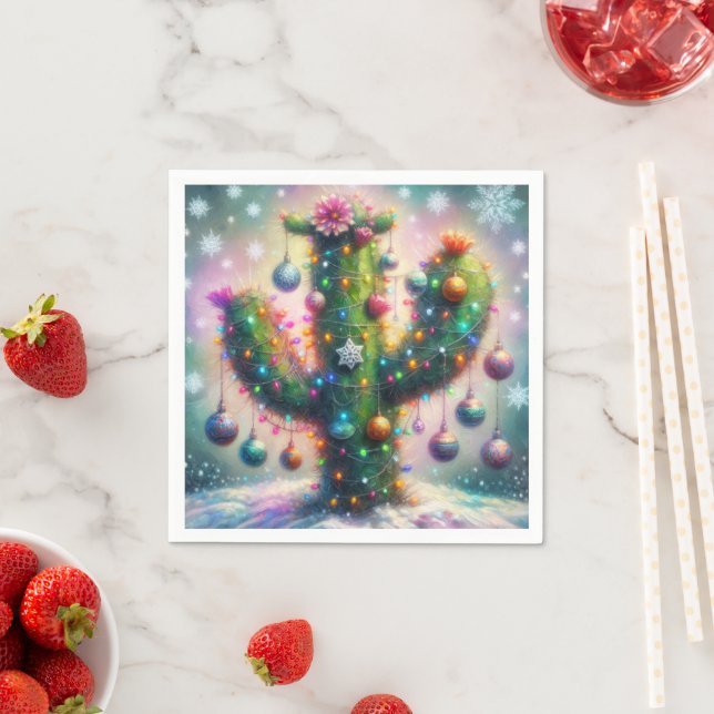 Christmas Saguaro Cactus Whimsical Snowflakes  Napkins (Insitu)