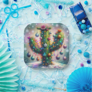 Christmas Saguaro Cactus Whimsical Snowflakes  Paper Plates