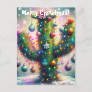 Christmas Saguaro Cactus Whimsical Snowflakes Postcard