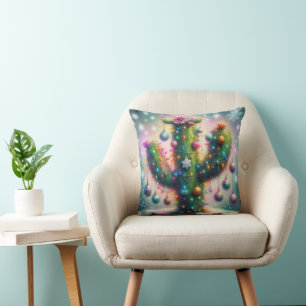Christmas Saguaro Cactus Whimsical Snowflakes  Throw Pillow