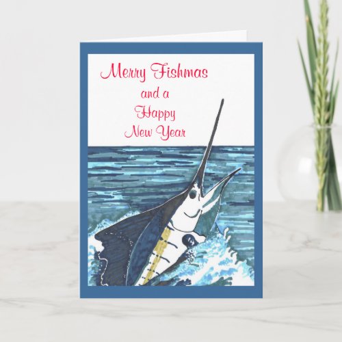 Christmas Sailfish Jumps Holiday Card