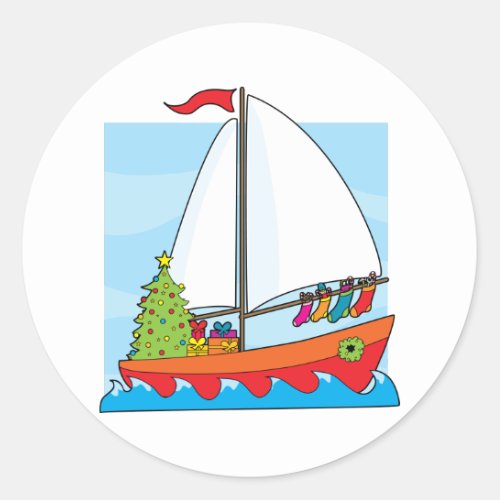 Christmas Sailing Classic Round Sticker