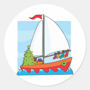 Christmas Sailing Classic Round Sticker