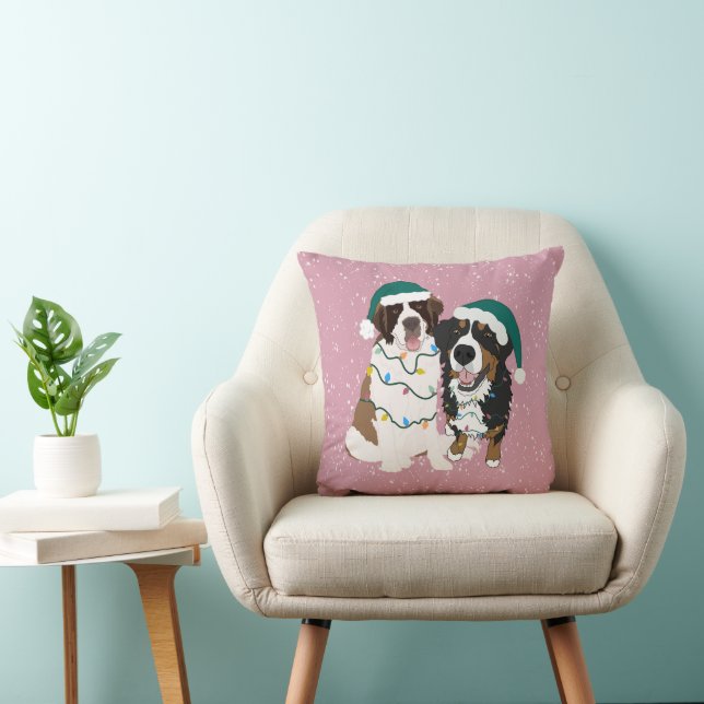 Christmas Saint Bernard and Bernese Mountain Dog Throw Pillow (Chair)