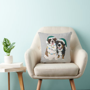 Christmas Saint Bernard and Bernese Mountain Dog Throw Pillow