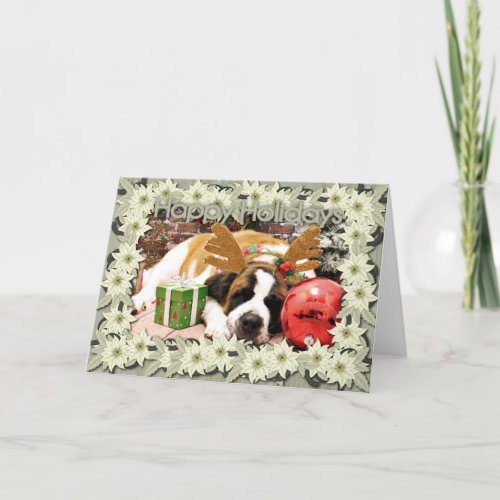 Christmas _ Saint Bernard _ Blue Holiday Card