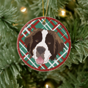 Christmas Saint Bernard  Ceramic Ornament