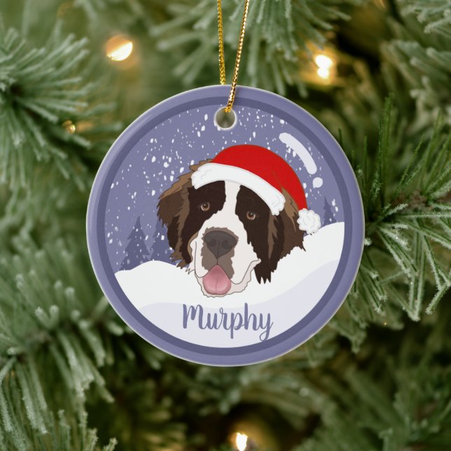 Christmas Saint Bernard  Ceramic Ornament (Tree)