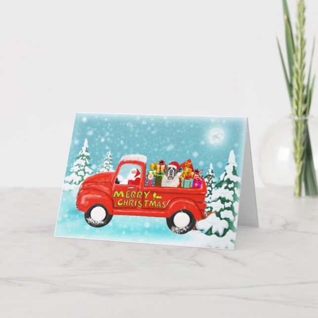 Christmas Saint Bernard Dog gifts delivery truck Card (Front)