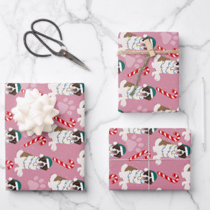 Christmas Saint Bernard  Wrapping Paper Sheets