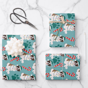 Christmas Saint Bernard  Wrapping Paper Sheets