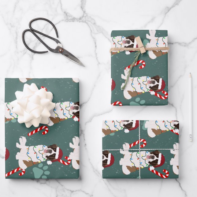 Christmas Saint Bernard Wrapping Paper Sheets (Front)