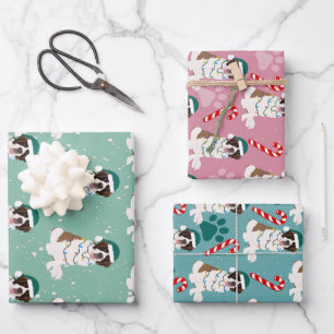 Christmas Saint Bernard Wrapping Paper Sheets