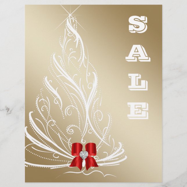Christmas Sale Flyer Gold Tree Red Bow (Front)