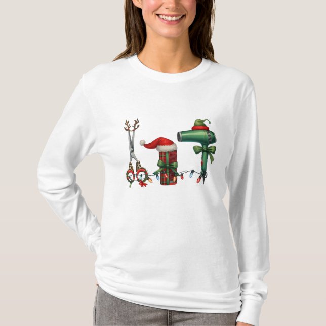 Christmas Salon Tools – Funny Beauty Salon Holiday T-Shirt (Front)