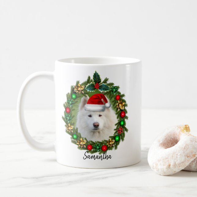 Christmas Samoyed  dog coffee mug (With Donut)