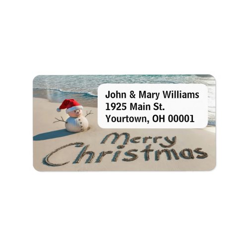 Christmas Sand Man On a Beach Label