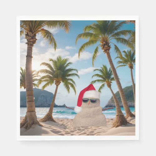 Christmas Sand Man On a Beach Napkins