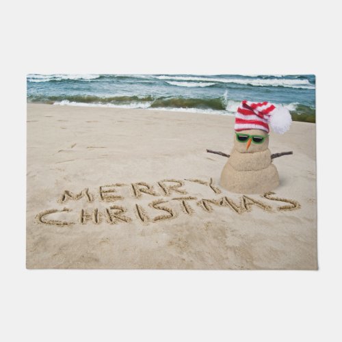 Christmas Sand Man On Beach Doormat