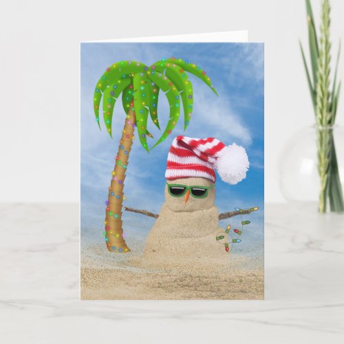 Christmas Sand Man with Palm Tree Holiday Card