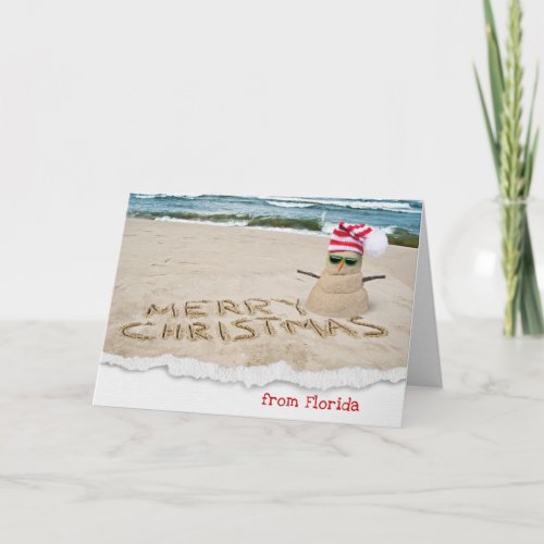 Christmas Sand Snowman On Beach Card