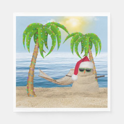 Christmas Sandman On Tropical Beach Napkins