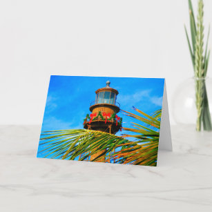 Christmas Sanibel Lighthouse with palm tree Holiday Card