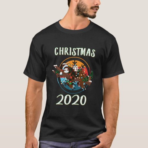 Christmas Santa 2020 Sloth Wearing Mask Matching F T_Shirt