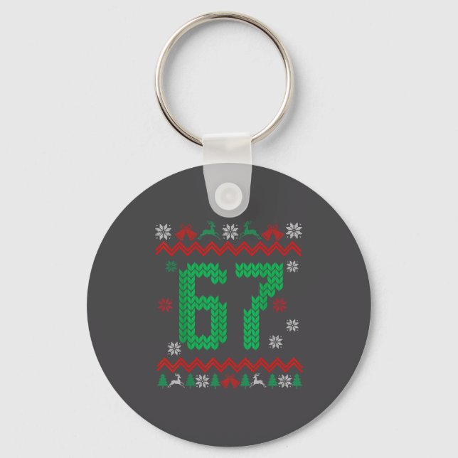Christmas Santa 67 Six Seven Meme Ugly Sweater  Keychain (Front)