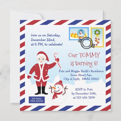 Christmas Santa Air Mail Envelope Birthday Party Invitation