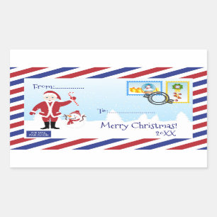 Christmas Santa Air mail envelope Rectangular Sticker