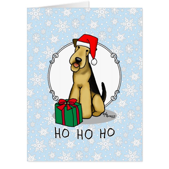 Christmas Santa Airedale Terrier HO HO HO Cute Card (Front)