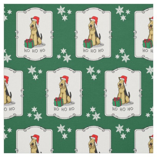 Christmas Santa Airedale Terrier HO HO HO Cute Fabric