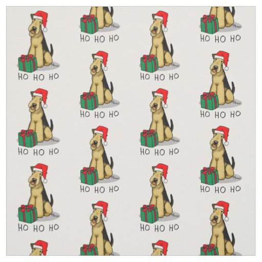 Christmas Santa Airedale Terrier HO HO HO Cute Fabric