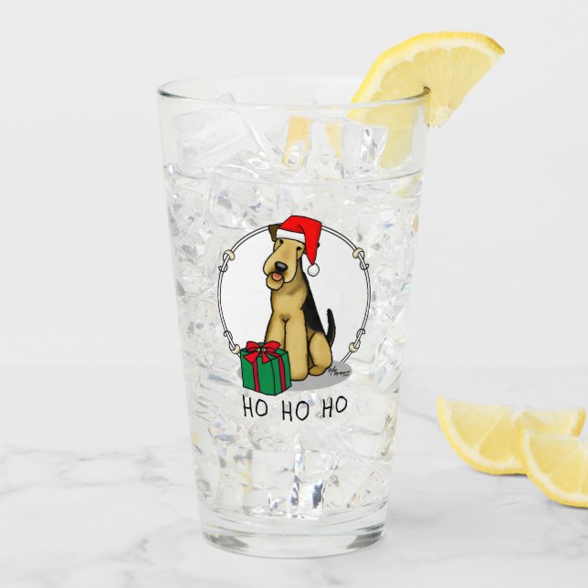 Christmas Santa Airedale Terrier HO HO HO Cute Glass (Back Ice)