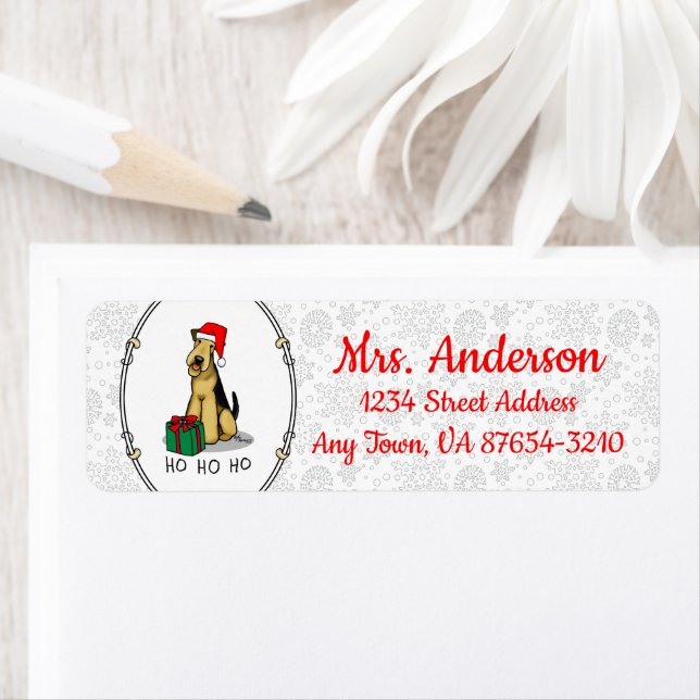 Christmas Santa Airedale Terrier HO HO HO Cute Label (Insitu)