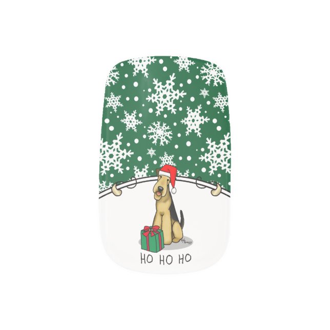 Christmas Santa Airedale Terrier HO HO HO Cute Minx Nail Art (Right Thumb)
