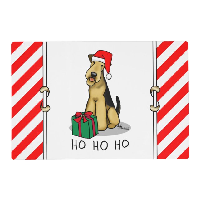Christmas Santa Airedale Terrier HO HO HO Cute Placemat (Back)