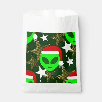 Christmas Santa Alien Green Stars Favor Bag by funnychristmas at Zazzle