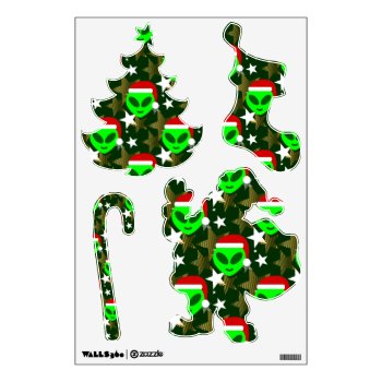 Christmas Santa Alien Green Stars Wall Decal by funnychristmas at Zazzle