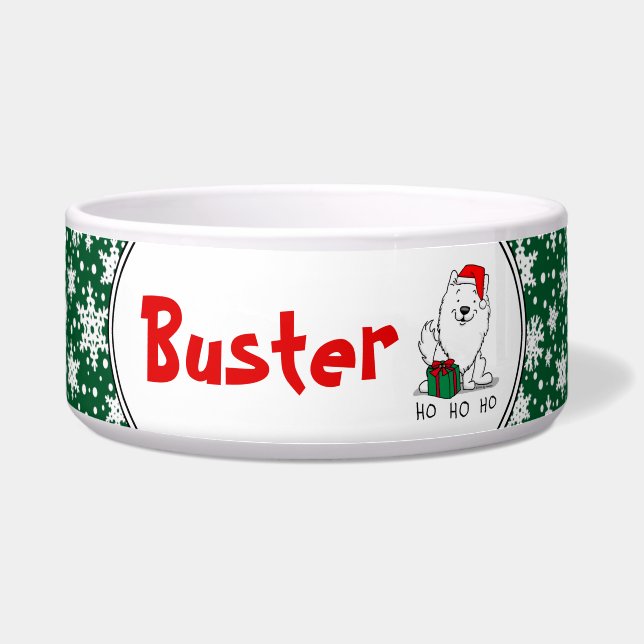Christmas Santa American Eskimo Dog HO HO HO Cute Bowl (Front)